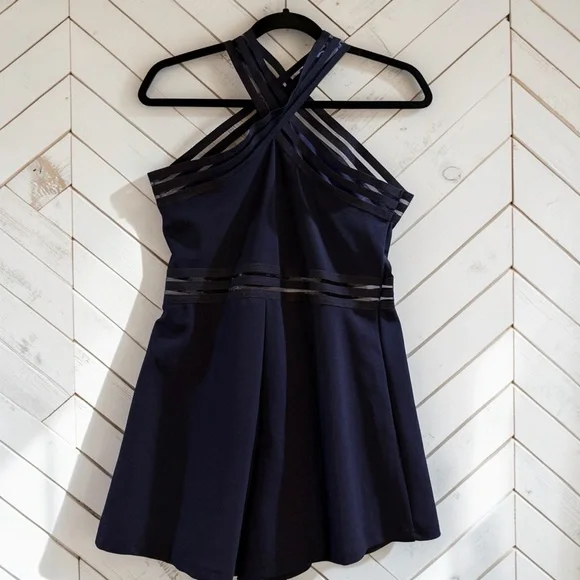 SHEIN Navy Strappy Halter Romper Fit & Flare Skater L - Picture 1 of 5
